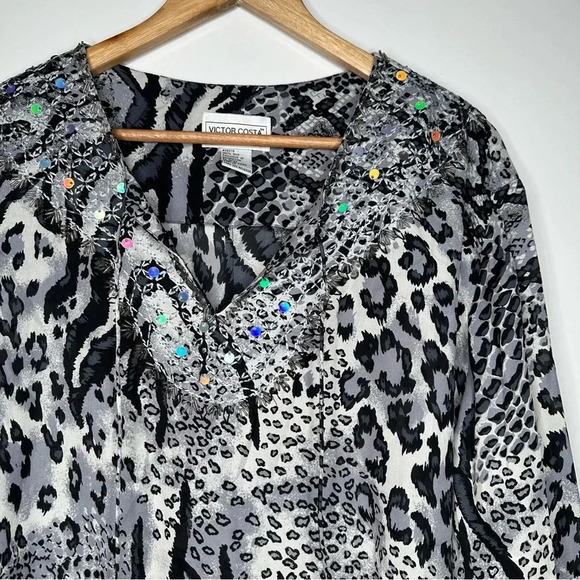 Victor Costa Silk Embellished Animal Print Blouse Size 3X - Picture 2 of 9